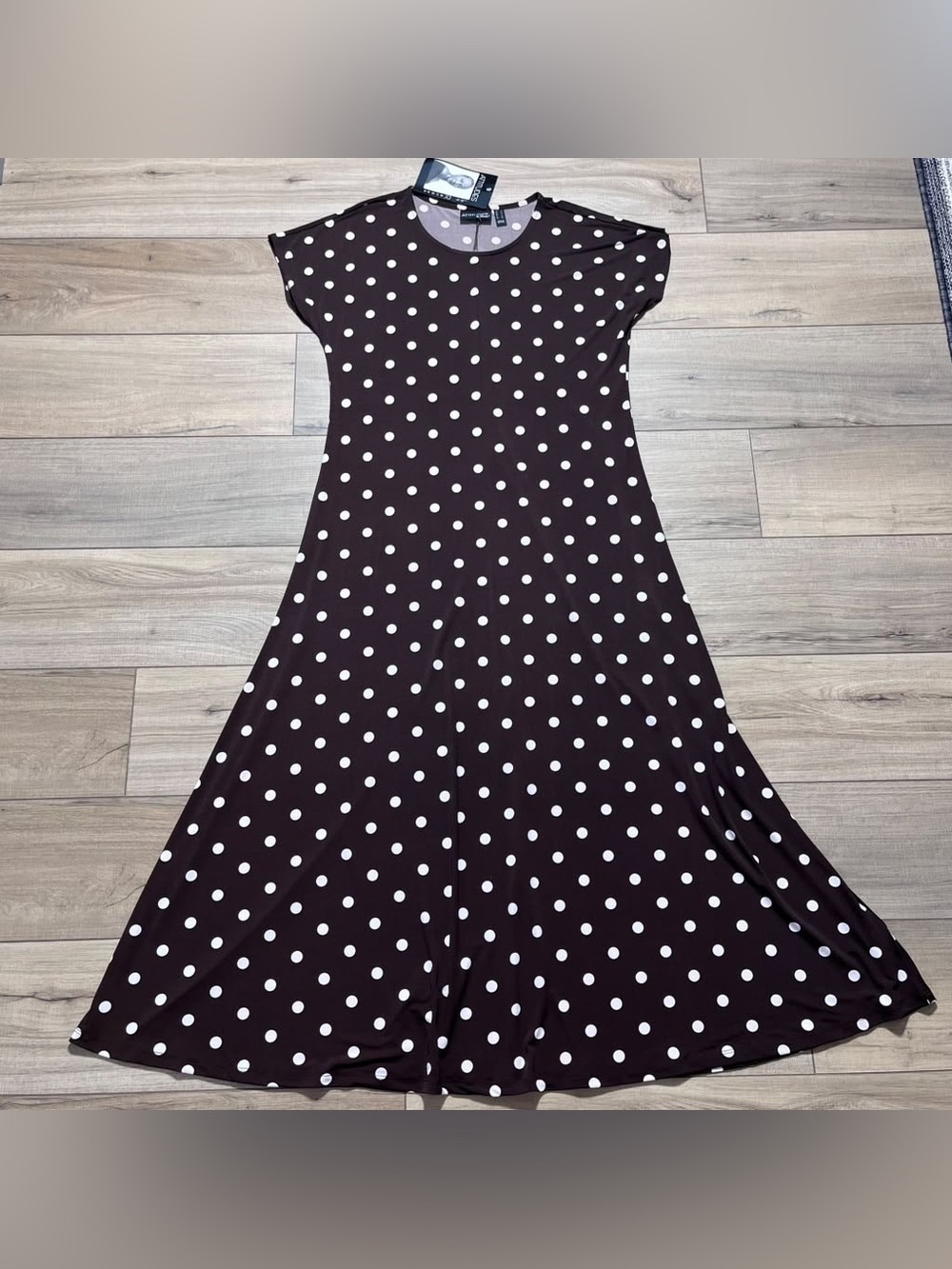 Attitudes By Renee Womens Polka Dot Short Sleeve Maxi Dress Large Brown White